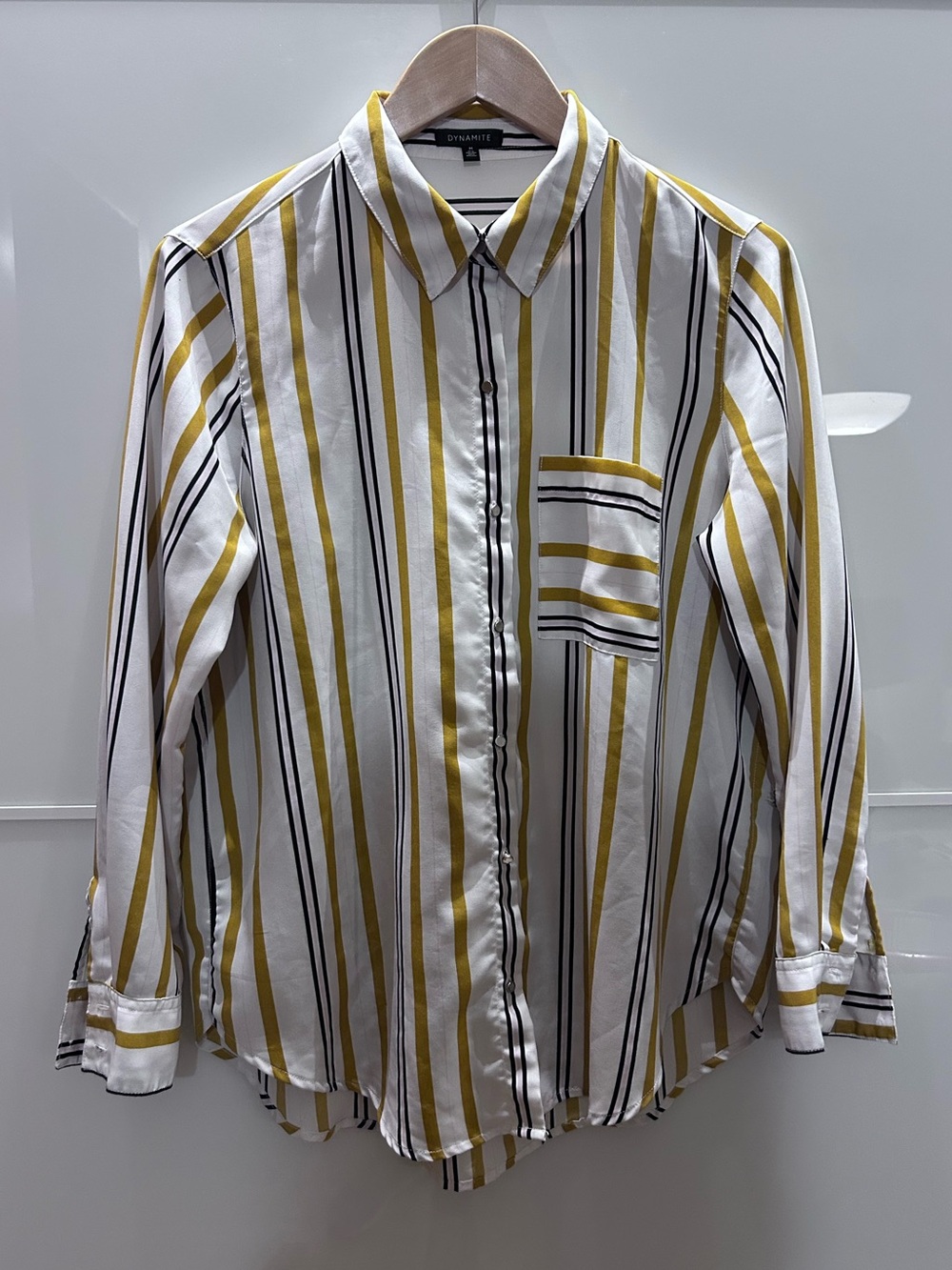 Dynamite Woman’s White & Mustard Stripe Button-Up Shirt